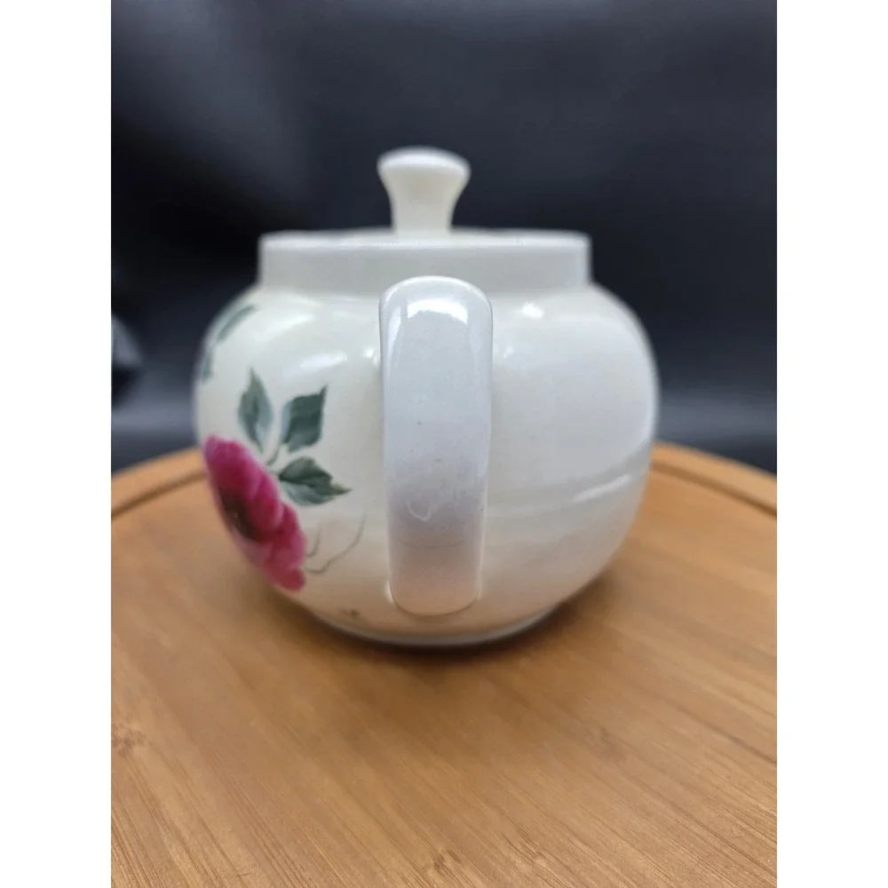 Vintage Hand-Painted Porcelain Teapot –‎ Vibrant Red Cabbage Roses & Peonies